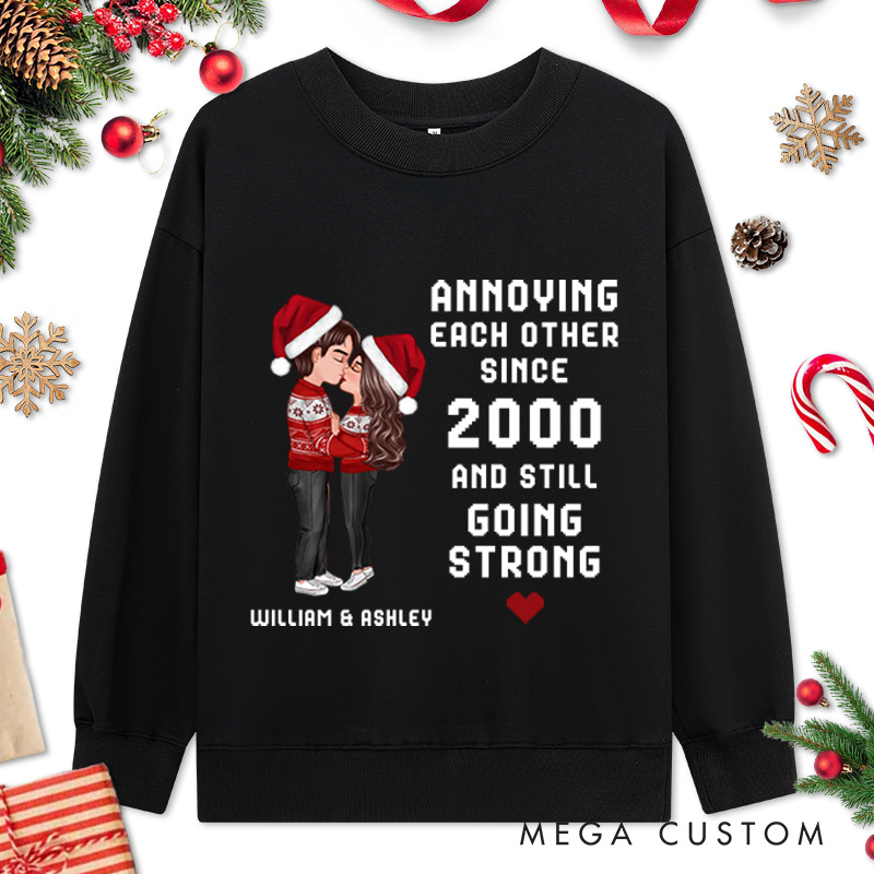 Personalized Christmas Hugging Kissing Couple Sweatshirt Xmas Gift Sweatshirt for Him Her Christmas Couple Top Cloth