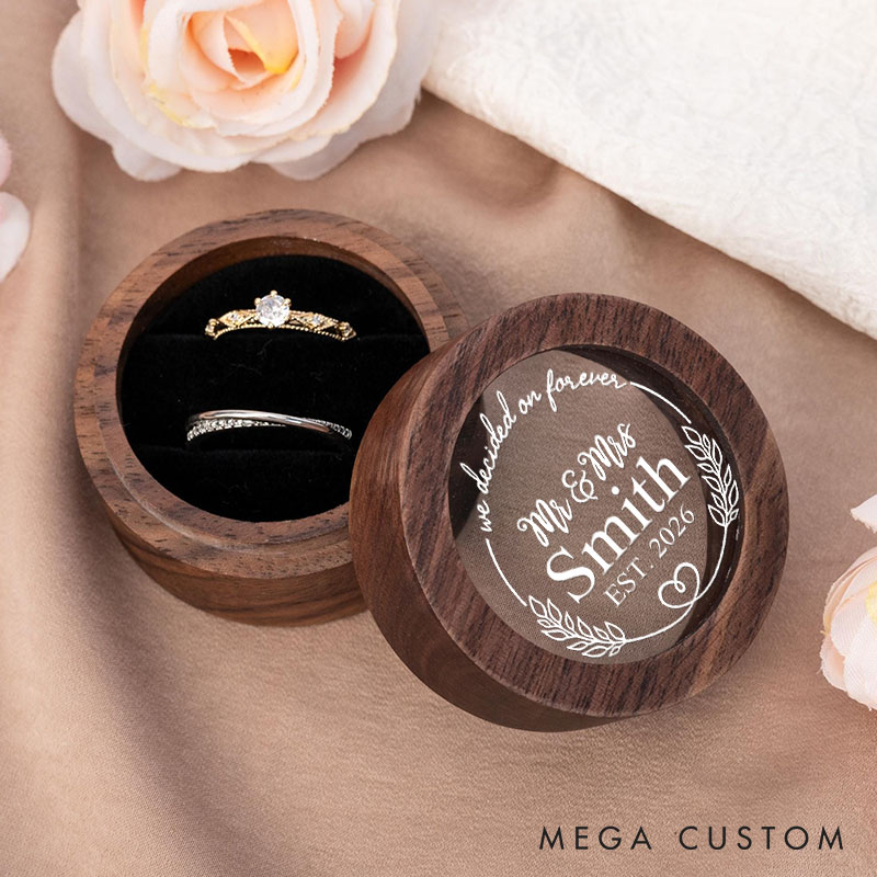 Personalized Couple Wedding We Decided on Forever Wood Ring Box Newlyweds Last Name Ring Box with Acrylic Cover Engaged Ring Holder Husband Wife Gift