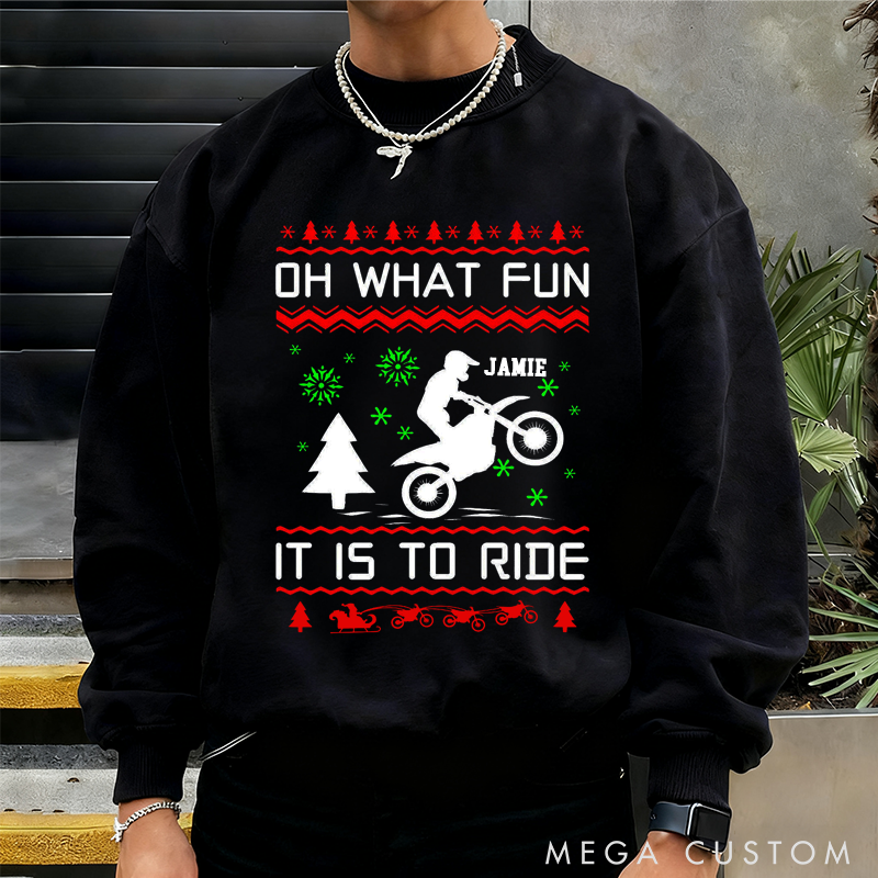 Personalized Christmas Sweatshirt What Fun It Is to Ride Design Sweatshirt Gift for Motorcyclist and Motorbike Lovers