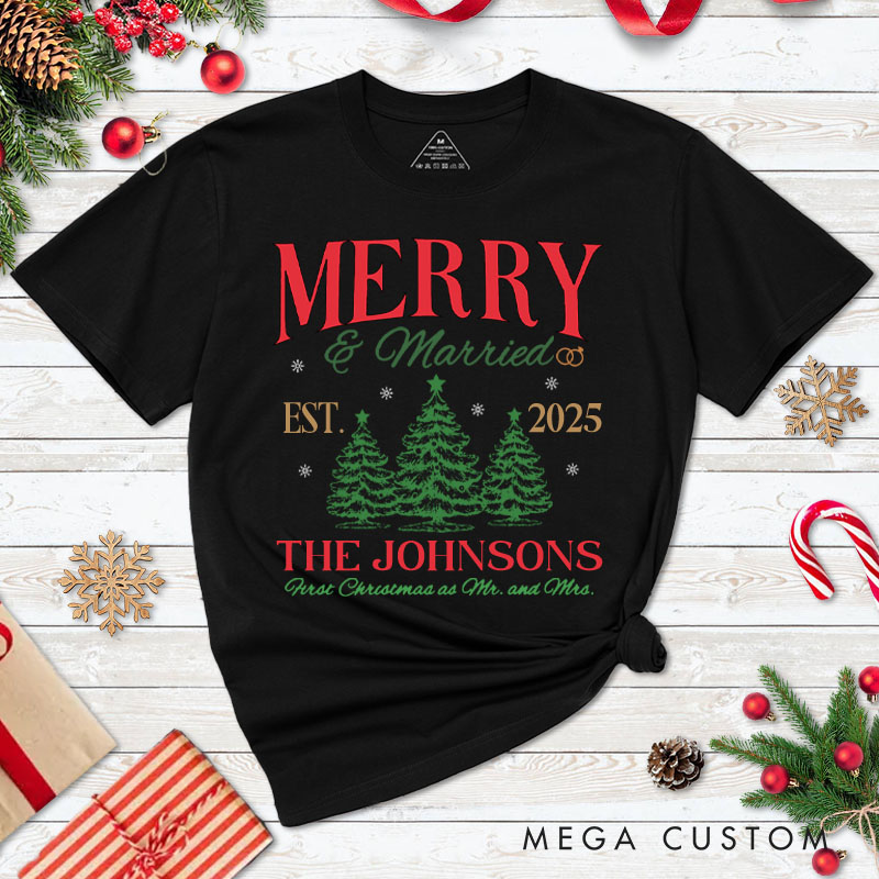 Personalized Joyful Merry and Married the First Christmas as Mr and Mrs Classic T-Shirt
