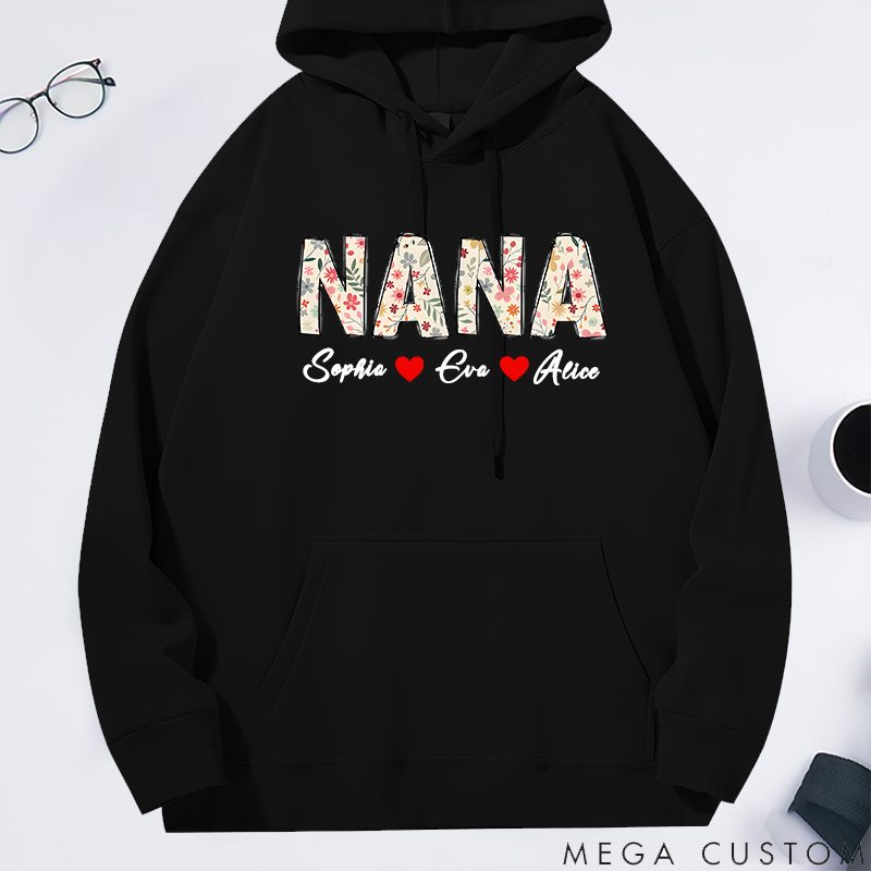 Personalized Classic Hoodie Floral Nana Design Happy Family Theme 
