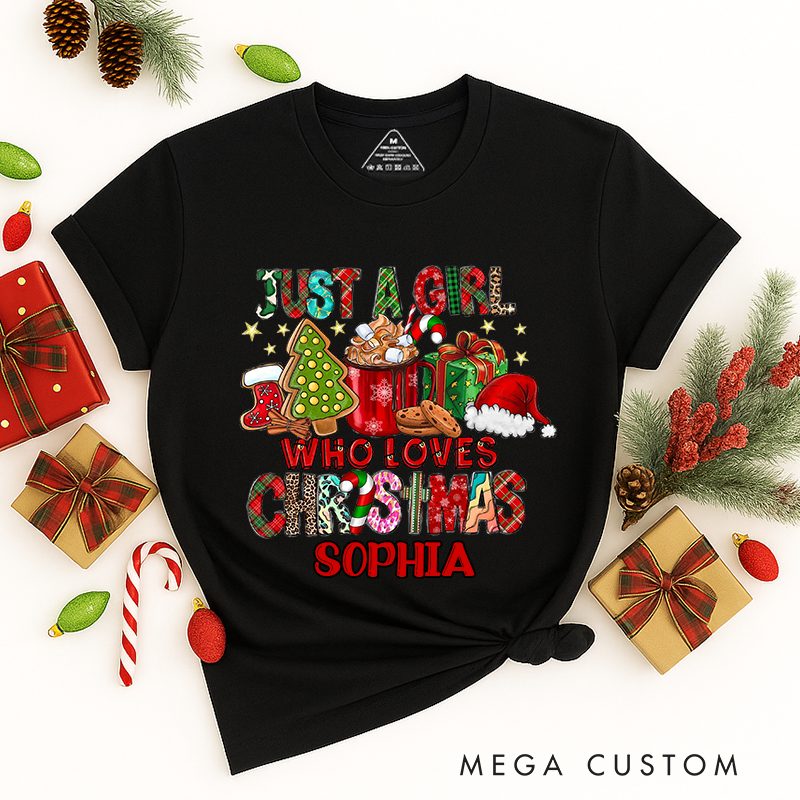 Personalized Name Classic T-Shirt Just a Girl Who Loves Christmas T-Shirt