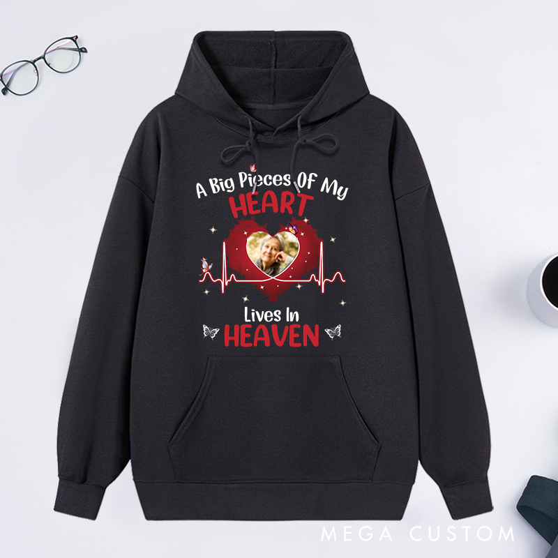 Personalized Memorial Hoodie Custom A Big Piece of My Heart Lives in Heaven Photo Memorial Sweatshirt Sympathy Gift Loss of Loved One 