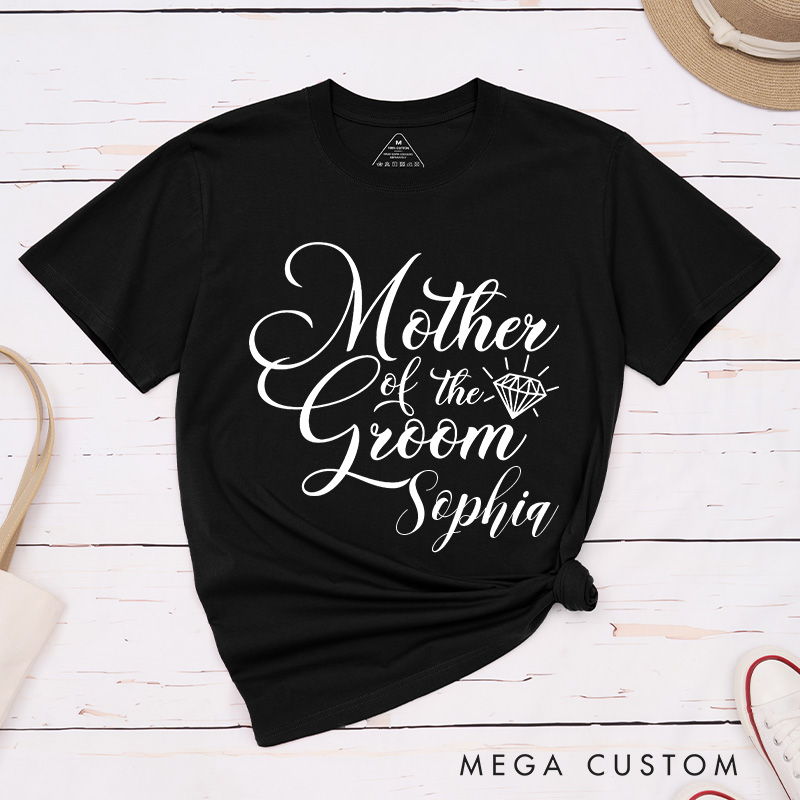 Personalized Classic Mother of the Bride with Diamond Matching T-Shirt Mother of the Groom T-Shirt MOB MOG Wedding Day T-Shirt Bachelorette Party Gift