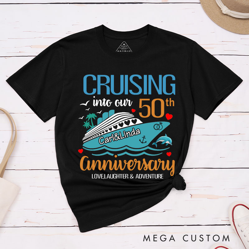 Personalized Couple 50th Anniversary T-Shirt Cruising into Our 50th Anniversary Shirts Cheers to 50 Years T-Shirts for Husband Wife