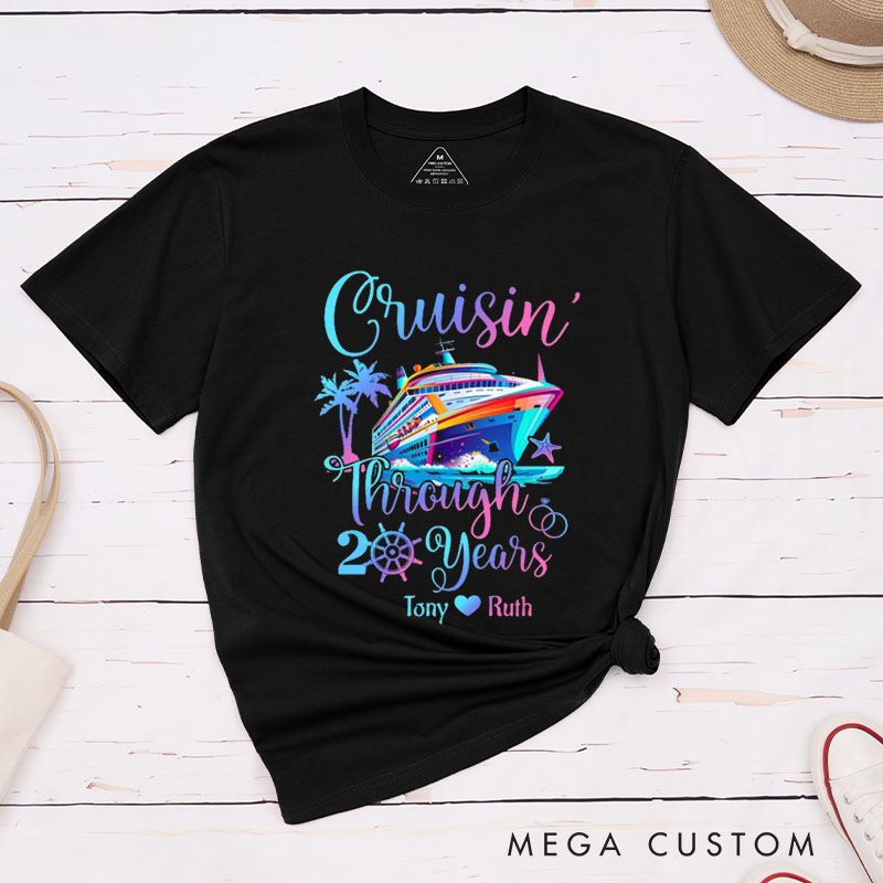 Personalized Couple Cruisin' Through 20 Years Anniversary T-Shirt Wife Husband Vibrant Anniversary T-Shirts for Him Her