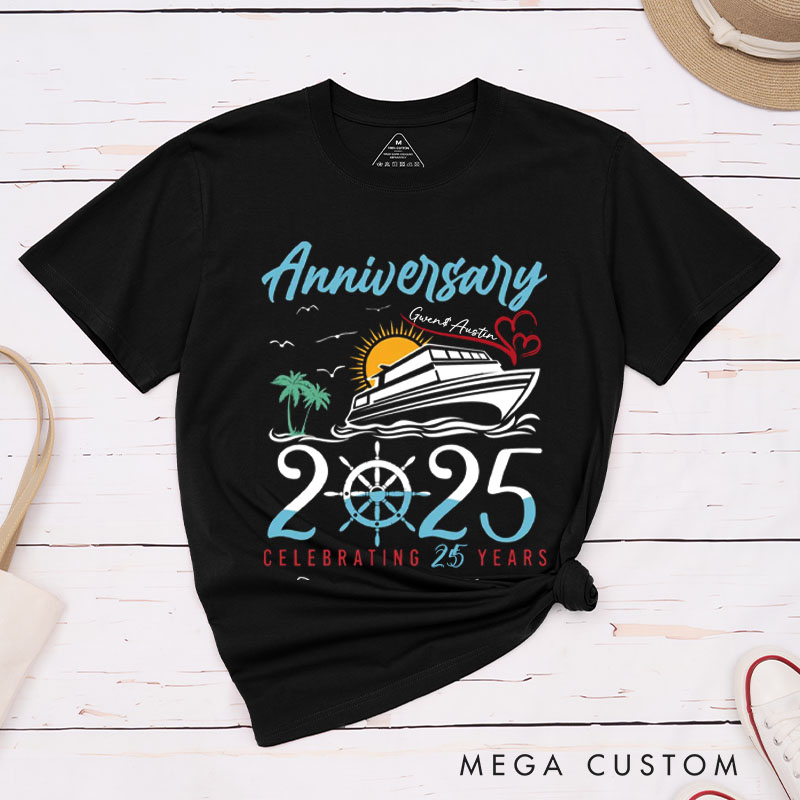 Personalized Couple 25th Cruisin Anniversary T-Shirt Celebrating 25 Years Anniversary T-Shirts for Husband Wife Cruisin Gift Tees
