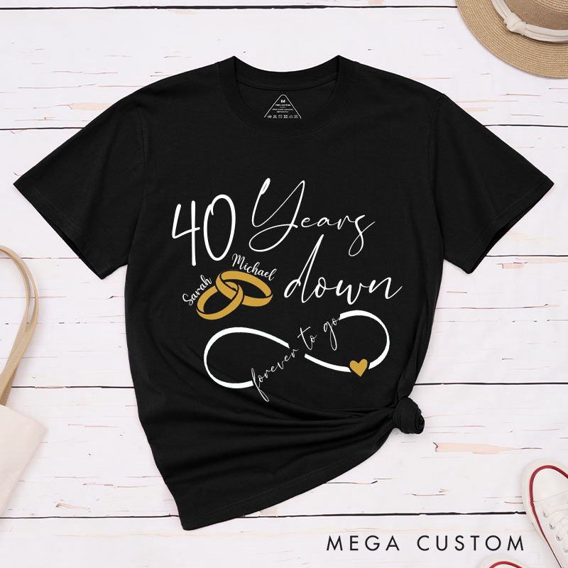 Personalized Couple 40th Anniversary T-Shirt 40 Years Down, Forever to Go T-Shirts Anniversary Pronouncement Shirt for Husband Wife