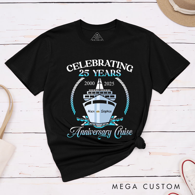 Personalized 25th Anniversary T-Shirt Couple Anniversary Cruise Shirts Celebrating 25 Years Tee for Wife Husband Couple Shirts for Her Him