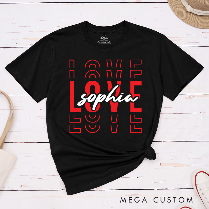 Personalized Couple Love Him and Love Her Matching T-Shirt Valentine's Day T-Shirt for Husband Wife Boyfriend Girlfriend Gift for Hubby Wifey