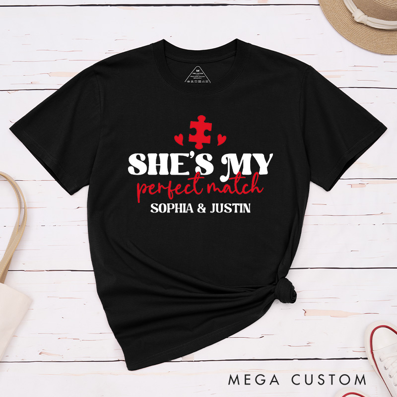 Personalized Couple She's My Perfect Match Matching T-Shirt Valentine's Day He's My Perfect Match T-Shirt for Husband Wife Boyfriend Girlfriend Gift