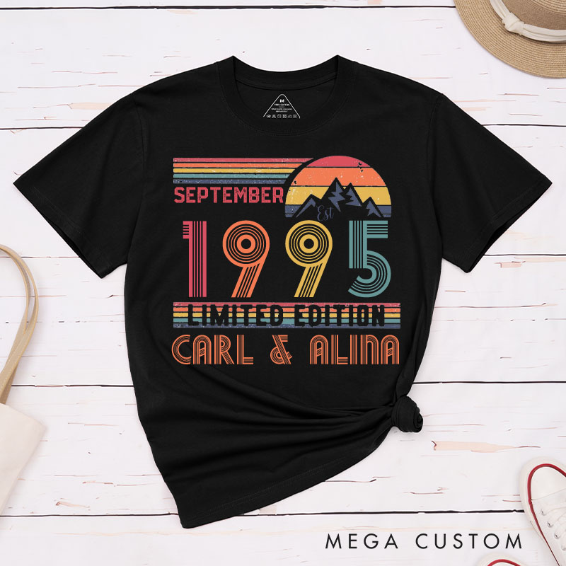 Personalized Couple 30th Anniversary T-Shirt Limited Edition 1995 - Anniversary Retro T-Shirt Wife Husband 30th Anniversary Tees for Couple