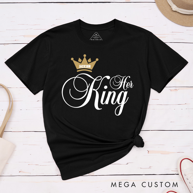 Personalized Couple Her King His Queen with Crown Matching T-Shirt Valentine's Day T-Shirt for Husband Wife Boyfriend Girlfriend Gift for Hubby Wifey