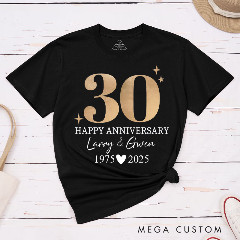 Personalized Fun Couple 30th Anniversary T-Shirt Elegant Golden Celebration 30 Years Anniversary T-Shirt Wife Husband Anniversary Tees