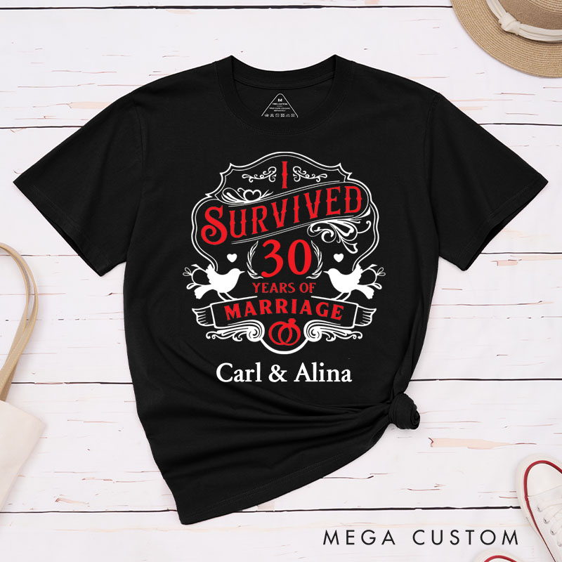 Personalized Couple 30th Cruise Anniversary T-Shirt I Survived 30 Years of Marriage Anniversary Vintage Wife Husband Anniversary Tees