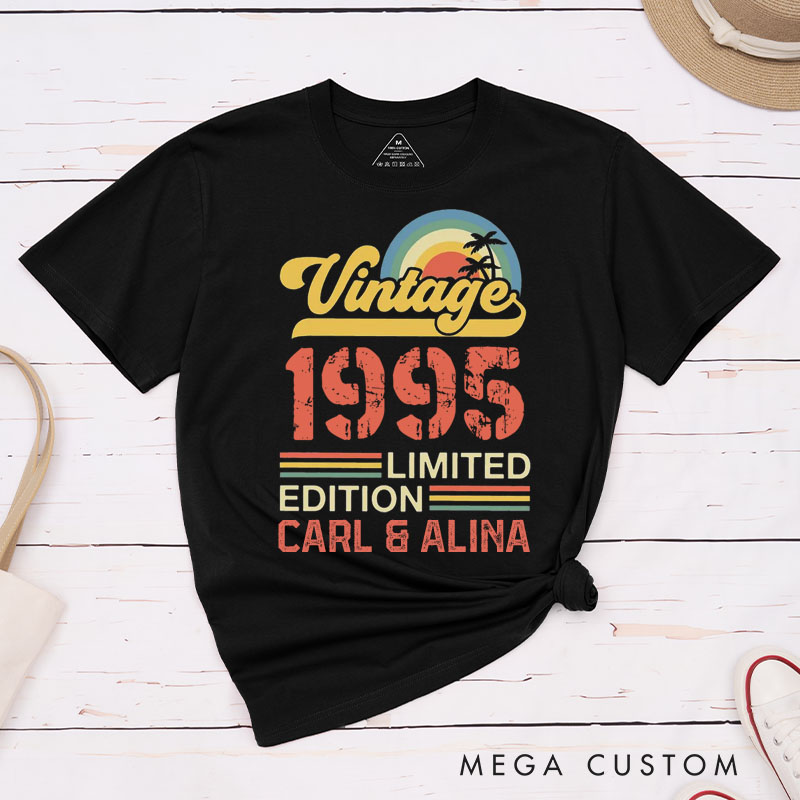 Personalized Couple 30th Cruise Anniversary T-Shirt Vintage 1995 Limited Edition Anniversary Shirt Retro Sunset Anniversary Tees