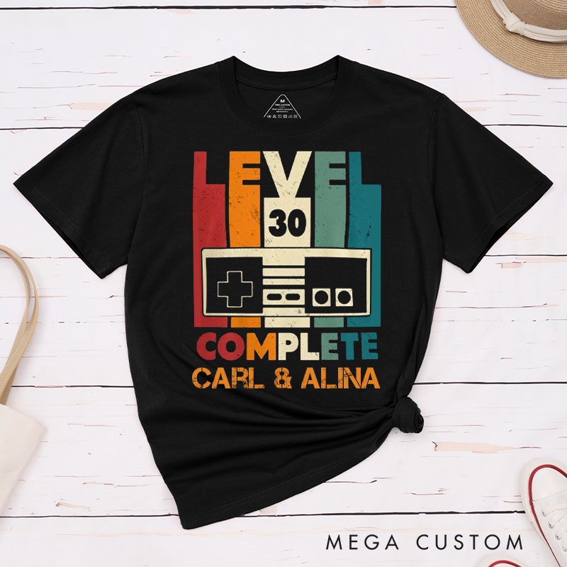 Personalized Couple 30th Anniversary T-Shirt Level 30 Complete Funny Gaming Anniversary Shirt Vintage Couple T-Shirts for Husband Wife