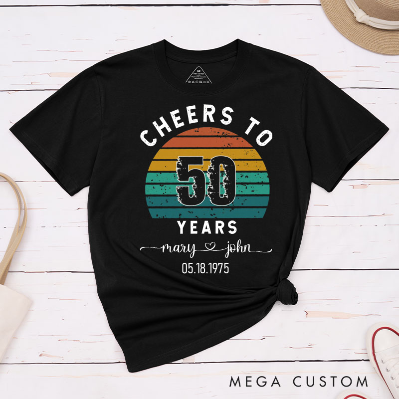 Personalized Couple 50th Anniversary T-Shirt Retro Cheers to 50 Years Anniversary Shirt Vintage Couple T-Shirts for Husband Wife