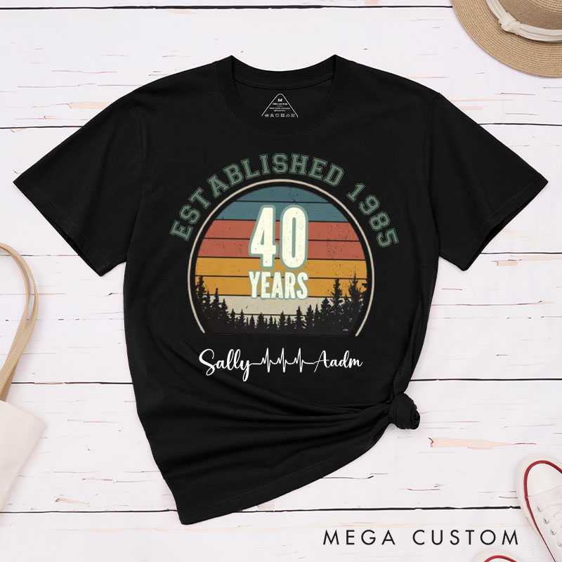 Personalized Couple 40th Anniversary T-Shirt Established 1985 40th Years Anniversary Shirts Couple Anniversary T-Shirts for Wife Husband