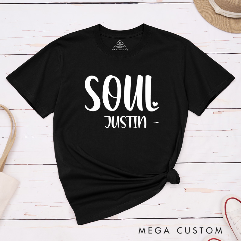 Personalized Couple Soul Mate with Heart Matching T-Shirt Valentine's Day T-Shirt for Husband Wife Boyfriend Girlfriend Gift for Hubby Wifey