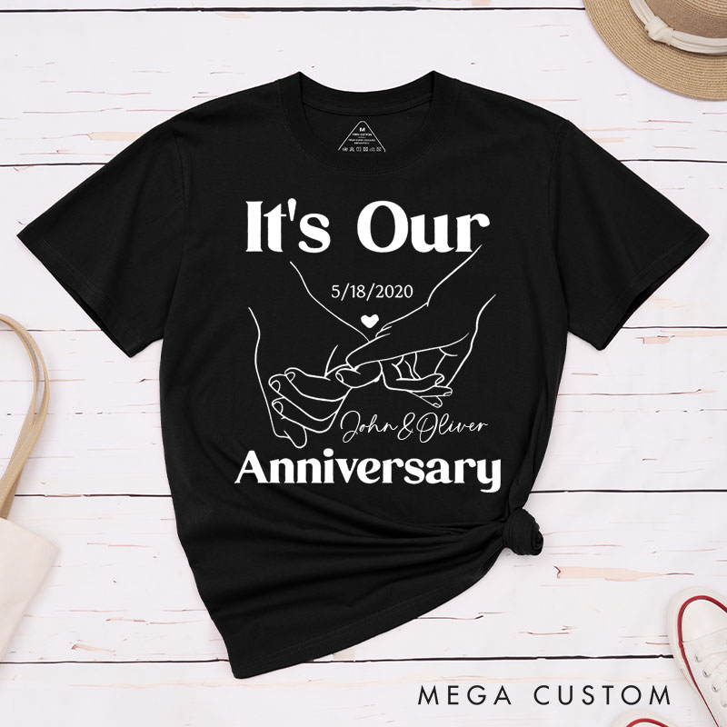 Personalized Couple 5th Anniversary T-Shirt It's Our Anniversary - Romantic Line Art Shirts Couple T-Shirts for Boyfriend Girlfriend