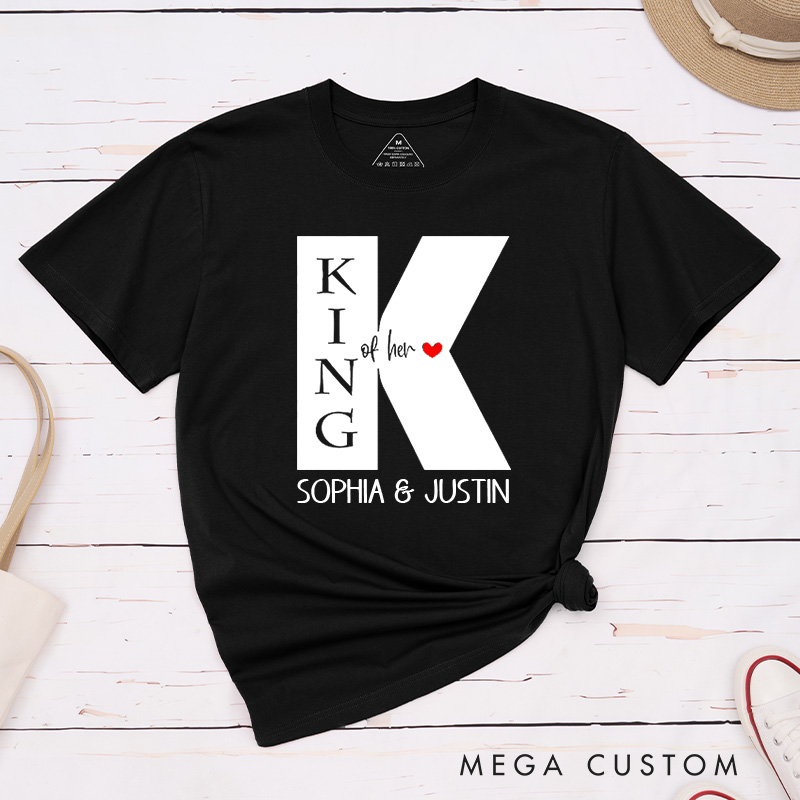 Personalized Couple King of Her Queen of His Matching T-Shirt Valentine's Day T-Shirt for Husband Wife Boyfriend Girlfriend Gift for Hubby Wifey