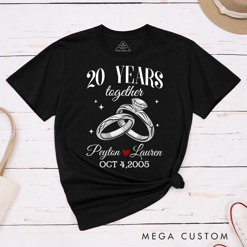 Personalized Couple 20th Anniversary T-Shirt 20 Years Together Elegant Anniversary Ring Anniversary Shirt Couple Gift Tee for Husband Wife