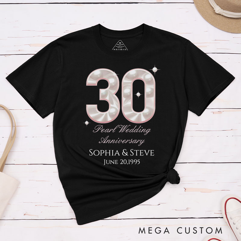 Personalized Couple 30th Anniversary T-Shirt 30th Pearl Wedding Anniversary Shirt Elegant Celebration Couple Gift Tee for Husband Wife 