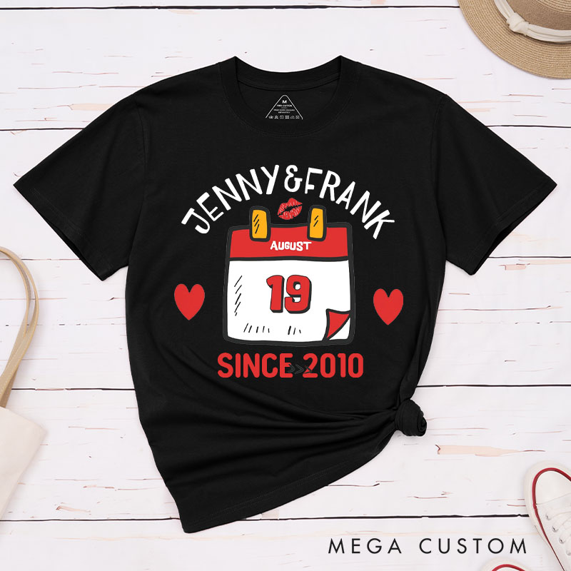 Personalized Couple 15th Anniversary T-Shirt Special Date Calendar Designed Anniversary Shirt Couple Gift Tee for Wife Husband