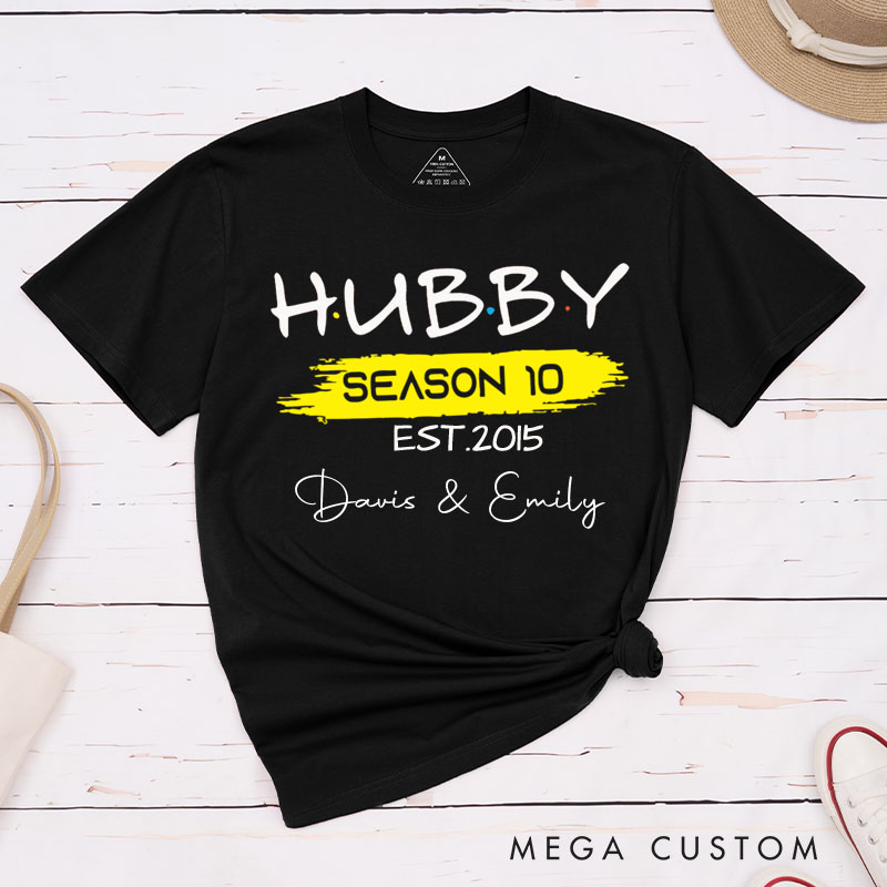Personalized Couple 10th Anniversary T-Shirt Hubby & Wifey Season 10 Anniversary Shirt for Couples Wife Husband Gift Tees
