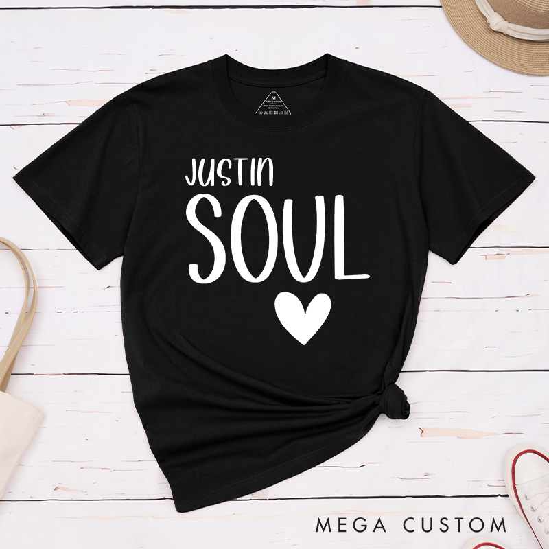 Personalized Couple Minimalist Soul Mates Matching T-Shirt with Name Valentine's Day T-Shirt for Husband Wife Boyfriend Girlfriend Gift