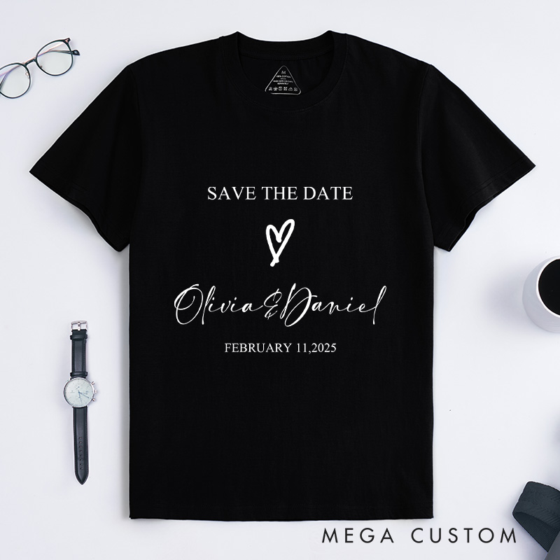Personalized "Save The Date" T-Shirt Couple Wedding Date Anniversary Shirt Husband Wife Anniversary Gift Tops for Her Gift for Him