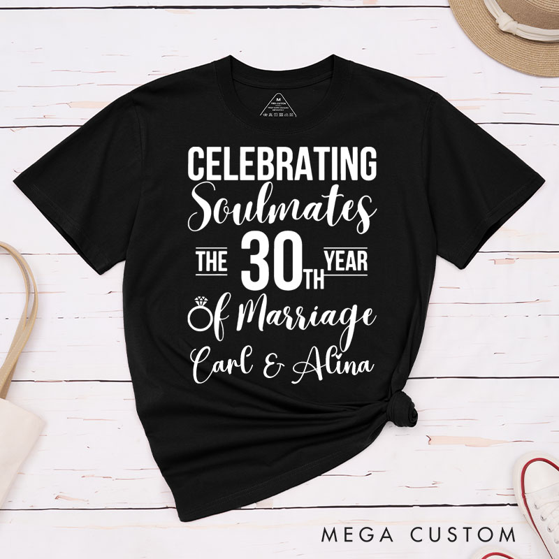 Personalized Couple 30th Anniversary T-Shirt Celebrating Soulmates 30th Year of Marriage Shirt for Couples Wife Husband Gift Tees for Her Him