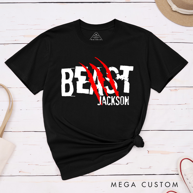 Personalized Couple Beast with Claw and Beauty with Kiss Matching T-Shirt Valentine's Day T-Shirt for Husband Wife Boyfriend Girlfriend