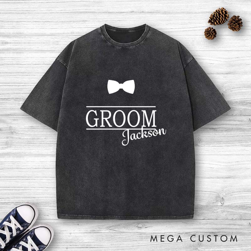 Personalized Classic Groom Bow Tie T-Shirt Elegance Groomsman Party Favors Shirts Stag Party Gift Tee for Men Bachelor Party Shirt