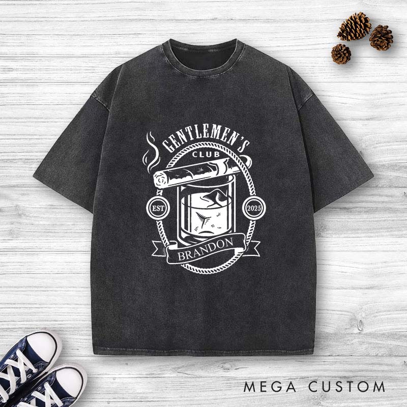 Personalized Classic Gentlemen's Club T-Shirt for Groom Groomsmen Whiskey & Cigar Themed Shirts Stag Party Tops for Men Bachelor Tees
