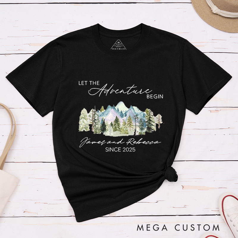 Personalized Mountain Scenic Let the Adventure Begin Newlyweds Wedding Couple Classic T-Shirt