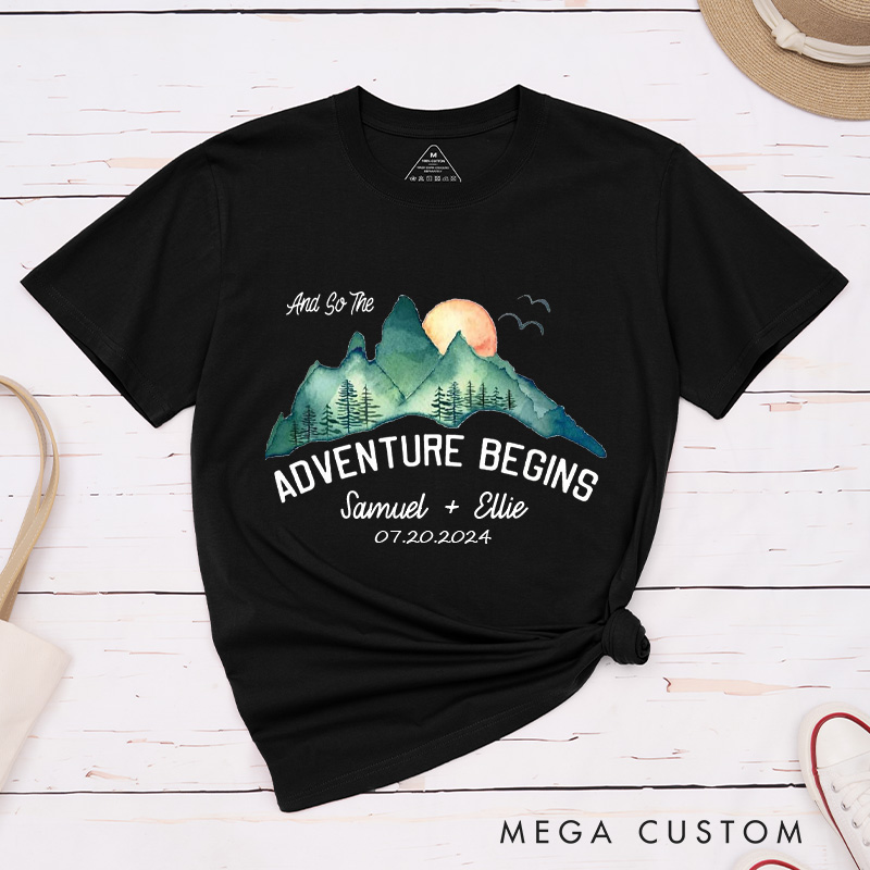 Personalized Scenic And So The Adventure Begins Newlyweds Wedding Couple Classic T-Shirt
