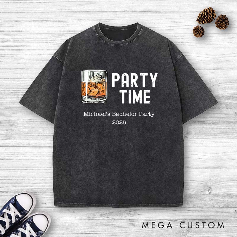 Personalized Bachelor Party Time Washed T-Shirt Men s Beer-Themed Wedding Paty Shirts Vintage Groomsman Groom Y2K Washed T-Shirt