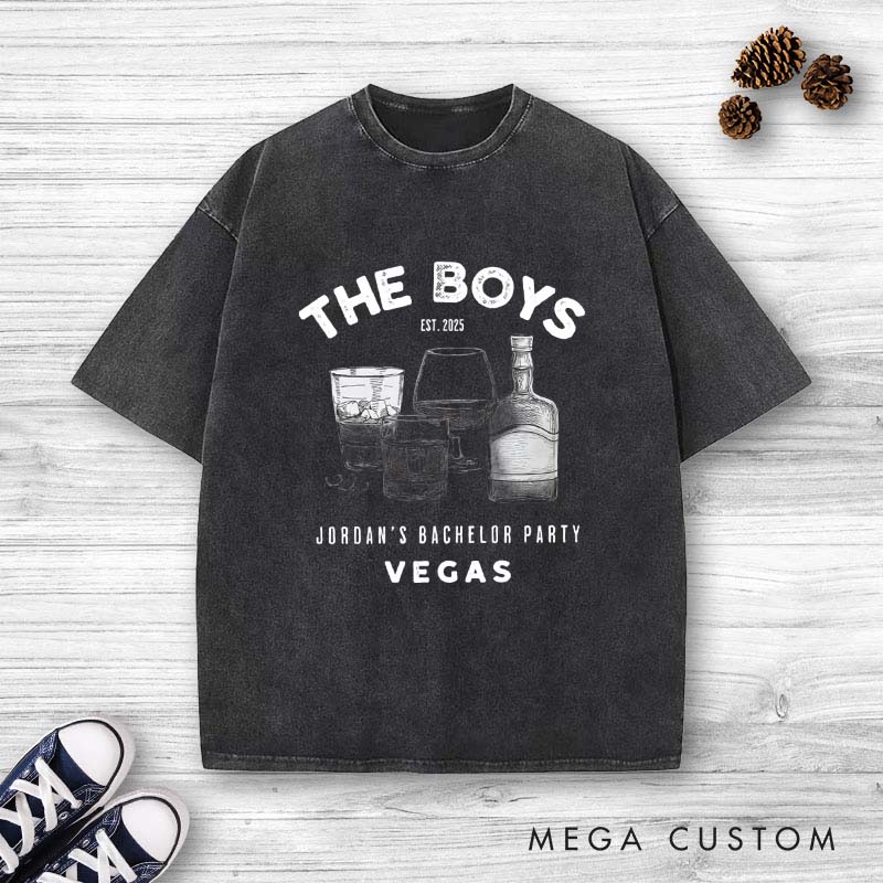 personalized Groom Washed T-Shirt Vintage Groomsman Bachelor Party Shirt Y2K Washed T-Shirts for Best Man Groomsman Proposal Tees