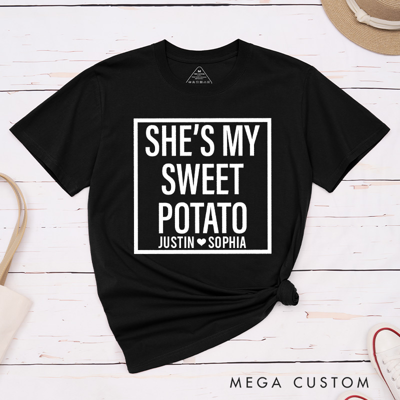Personalized Couple Humor She’s My Sweet Potato and I Yam T-Shirt Thanksgiving Day Matching T-Shirt for Husband Wife Boyfriend Girlfriend Gift