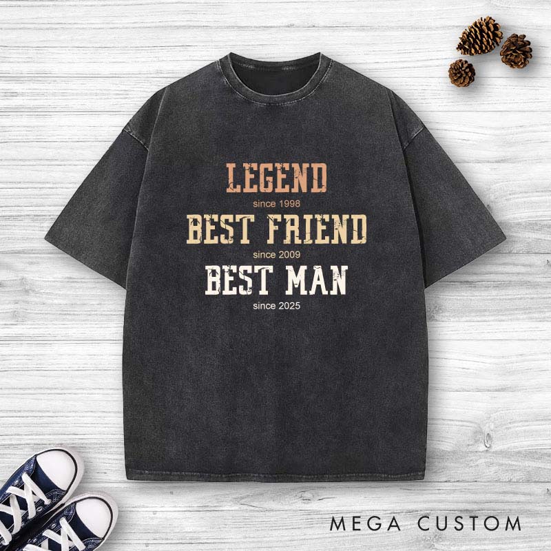 Personalized Legend Best Friend Bet Man Washed T-Shirt Groomsman Bachelor Party Favors T-Shirts Retro Best Man y2k Shirts for Men