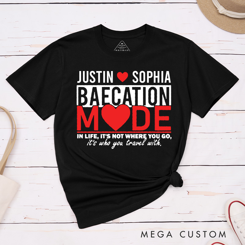 Personalized Couple Baecation Mode Matching T-Shirt Valentine's Day Classic T-Shirt for Husband Wife Boyfriend Girlfriend Gift for Wifey Hubby