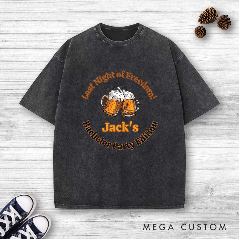 Personalized Beer Cheers Washed T-Shirt Groomsman Bachelor Party Favors Shirts Groom Club Beer Lover Shirts Retro Washed T-Shirt for Best Man