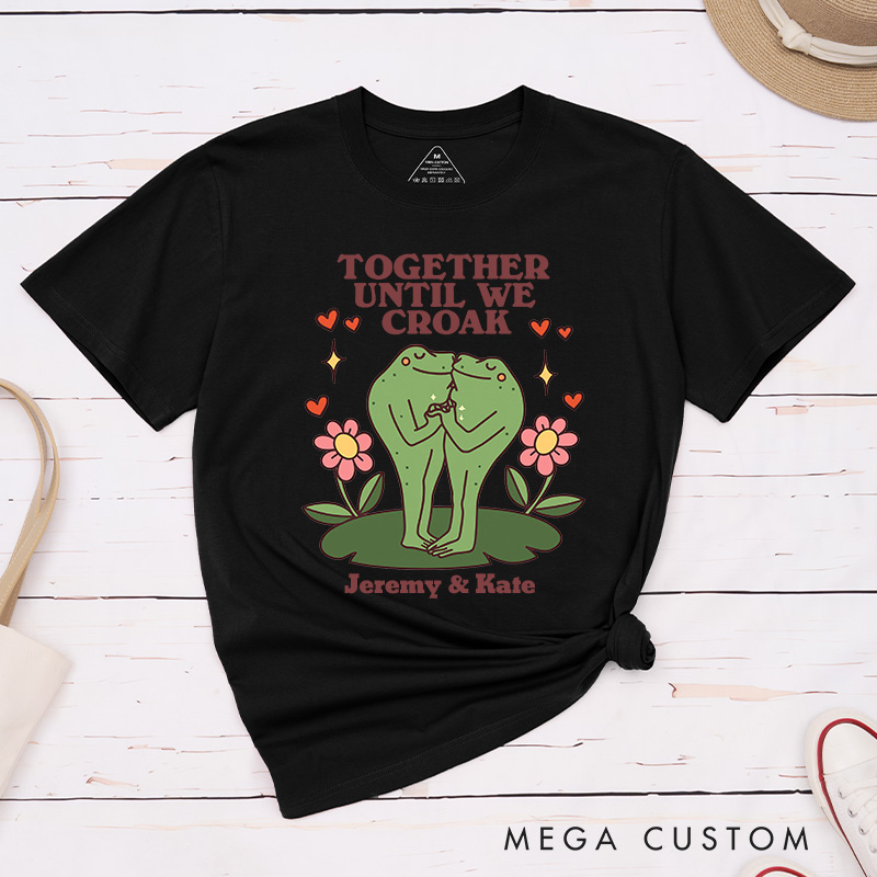 Personalized Couple Frog Together Until We Croak Matching T-Shirt with Name Valentine's Day Frog Kissing T-Shirt for Husband Wife Boyfriend Girlfriend