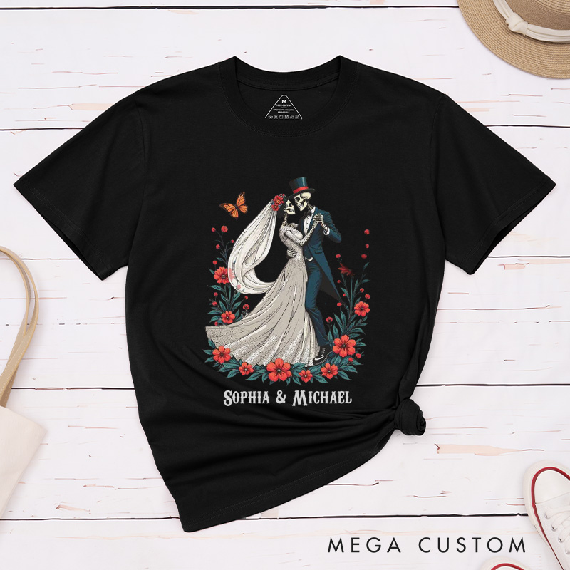 Personalized Romatic Dancing Skeleton Matching Wedding Couple Classic T-Shirt