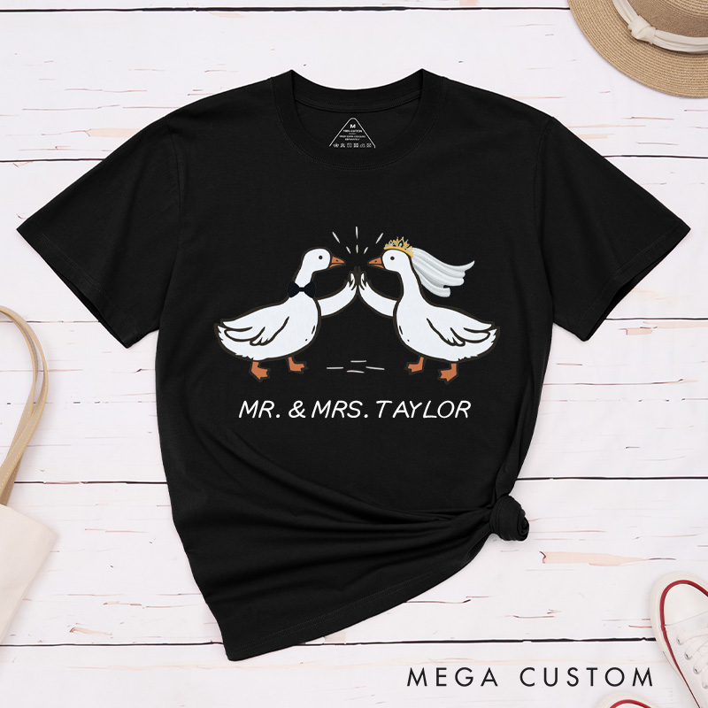 Personalized Mr and Mrs Silly Goose Bride and Groom Wedding Couple Classic T-Shirt