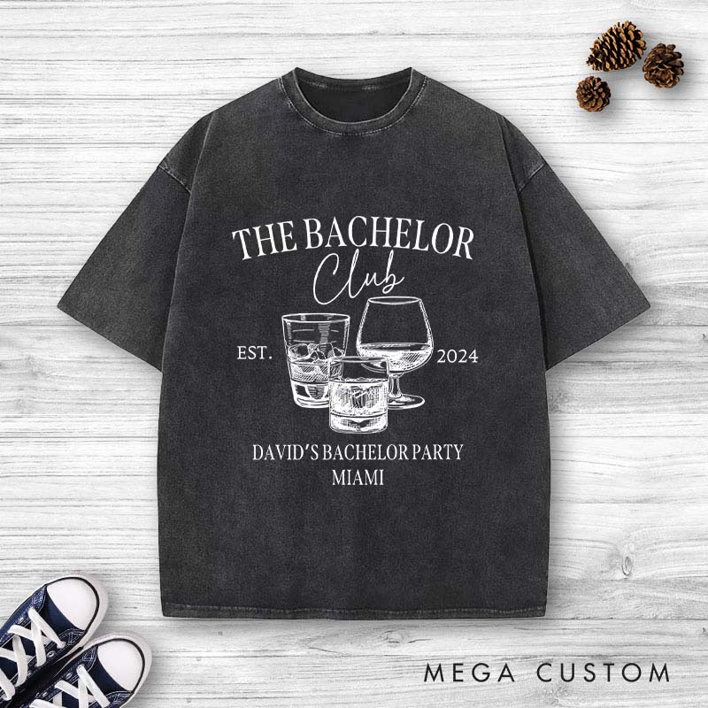 Personalized Groom Bachelor Washed T-Shirt Groomsmen Wedding Party Favors Whiskey Shirts Retro y2k Washed T-Shirt for Best Man