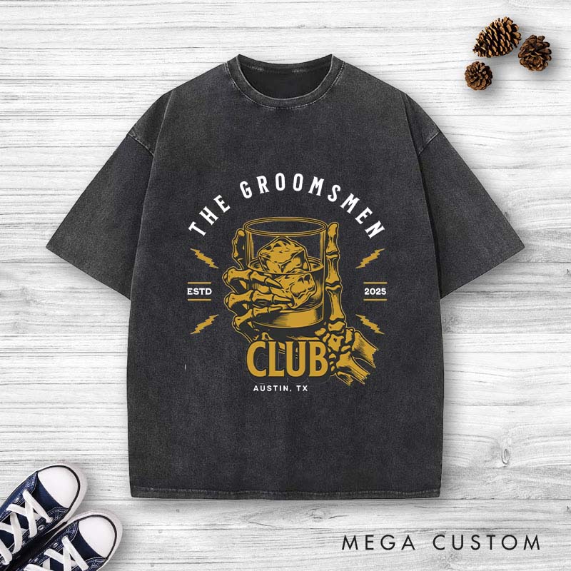 Personalized Groom Club Bachelor Washed T-Shirt Wedding Party Favors Shirt for Men Retro Best Man y2k Washed T-Shirt