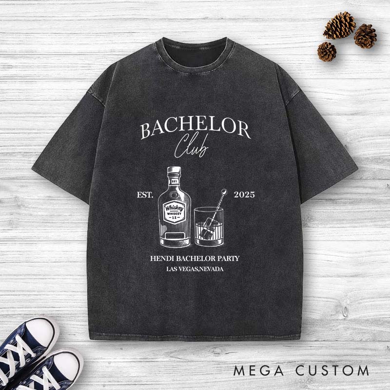 Personalized Bachelor Club Washed T-Shirt Groom Groomsman Wedding Party Favors Shirt for Men Retro Best Man y2k Washed T-Shirt